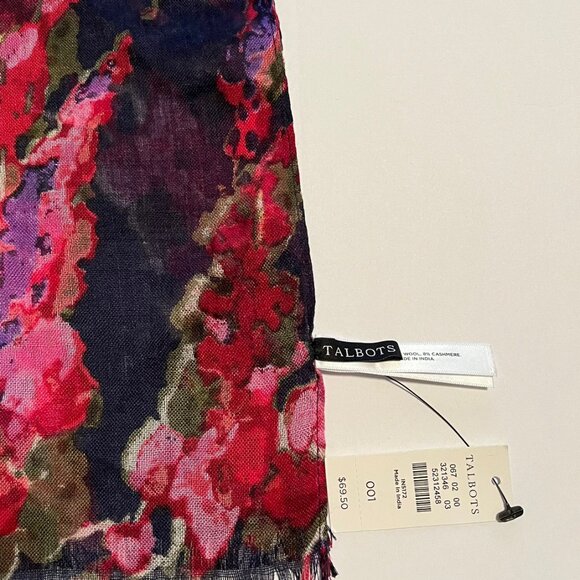 NWT Talbots Navy Floral Print Silk/Wool/Cashmere Blend Scarf - Picture 6 of 6